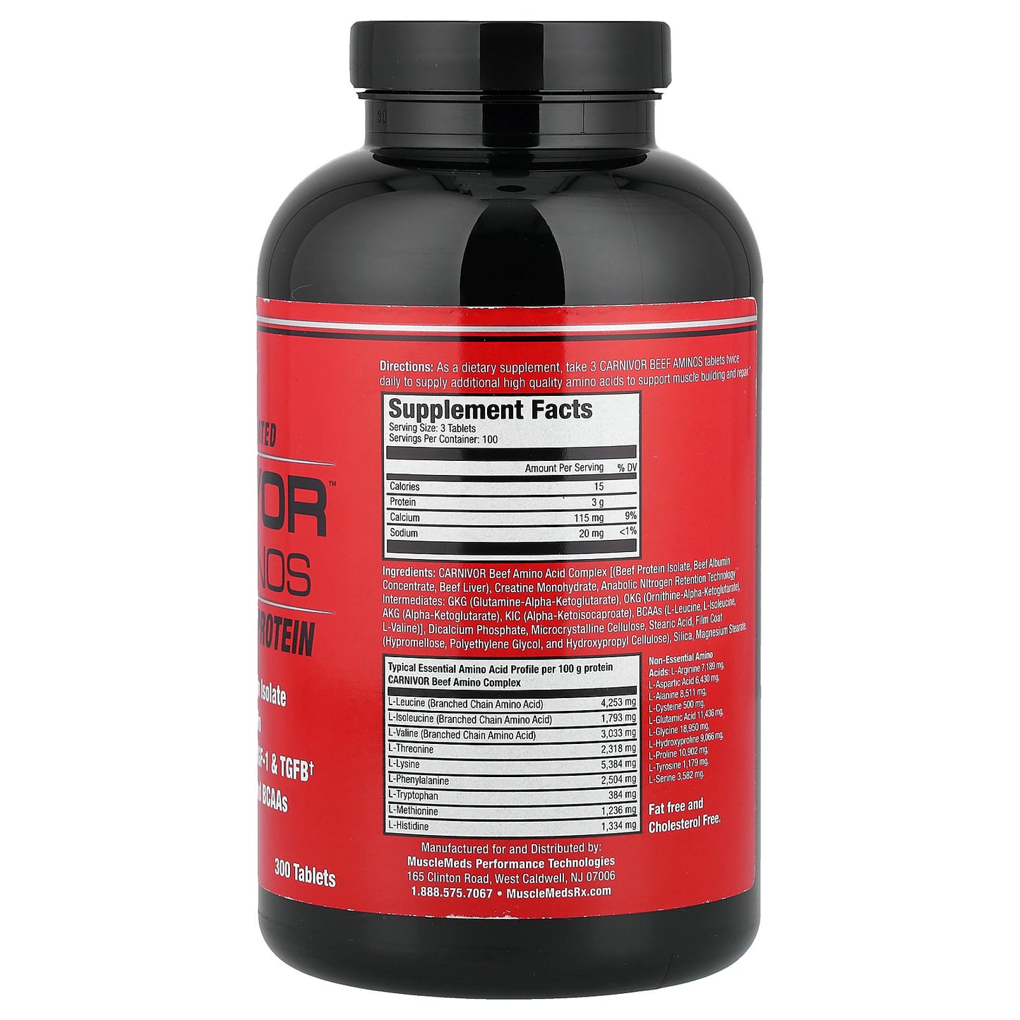 MuscleMeds, Carnivor Beef Aminos, 100% Pure Beef Protein, 300 Tablets