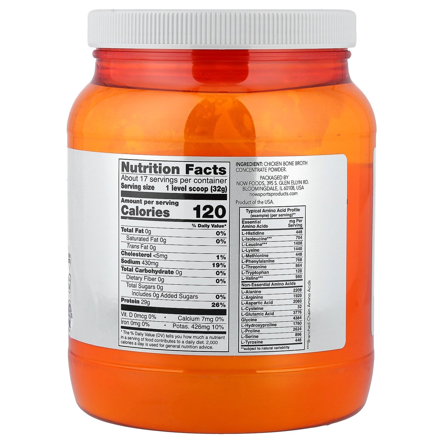 NOW Foods, Sports, Chicken Bone Broth Protein Powder, 1.2 lbs (544 g)