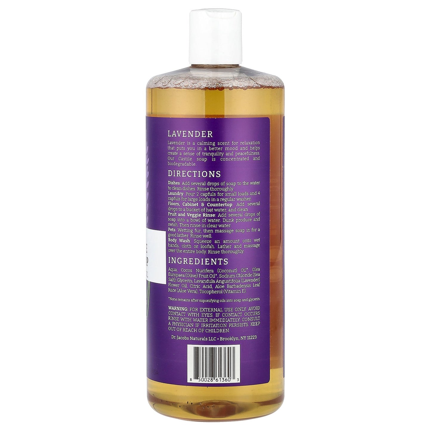 Dr. Jacobs Naturals, Plant-Based Pure Castile All-In-1 Soap, Lavender Essential Oil, 32 oz (946 ml)