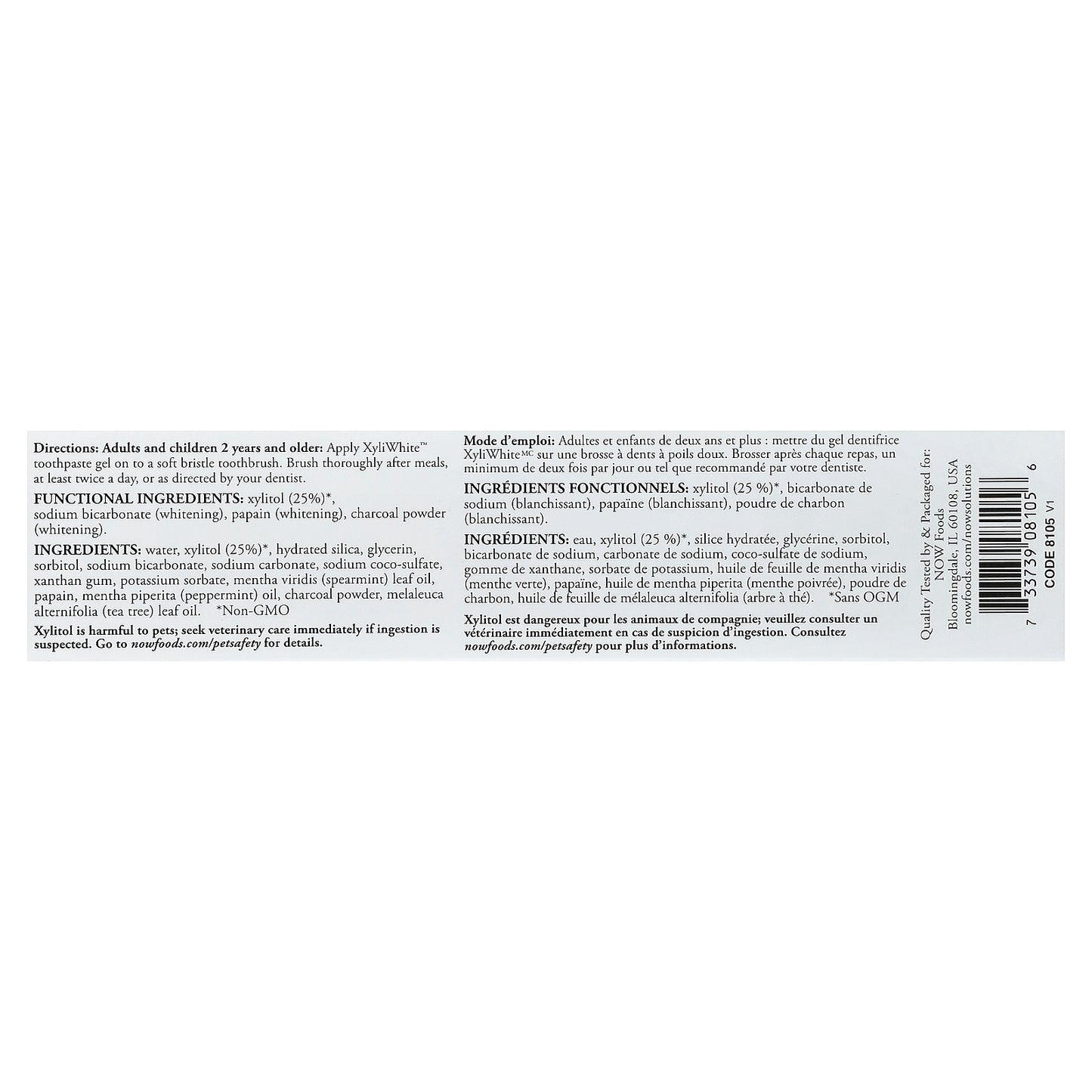 NOW Foods, Solutions, XyliWhite™, Charcoal Refresh, Toothpaste Gel, Mint, 6.4 oz (181 g)