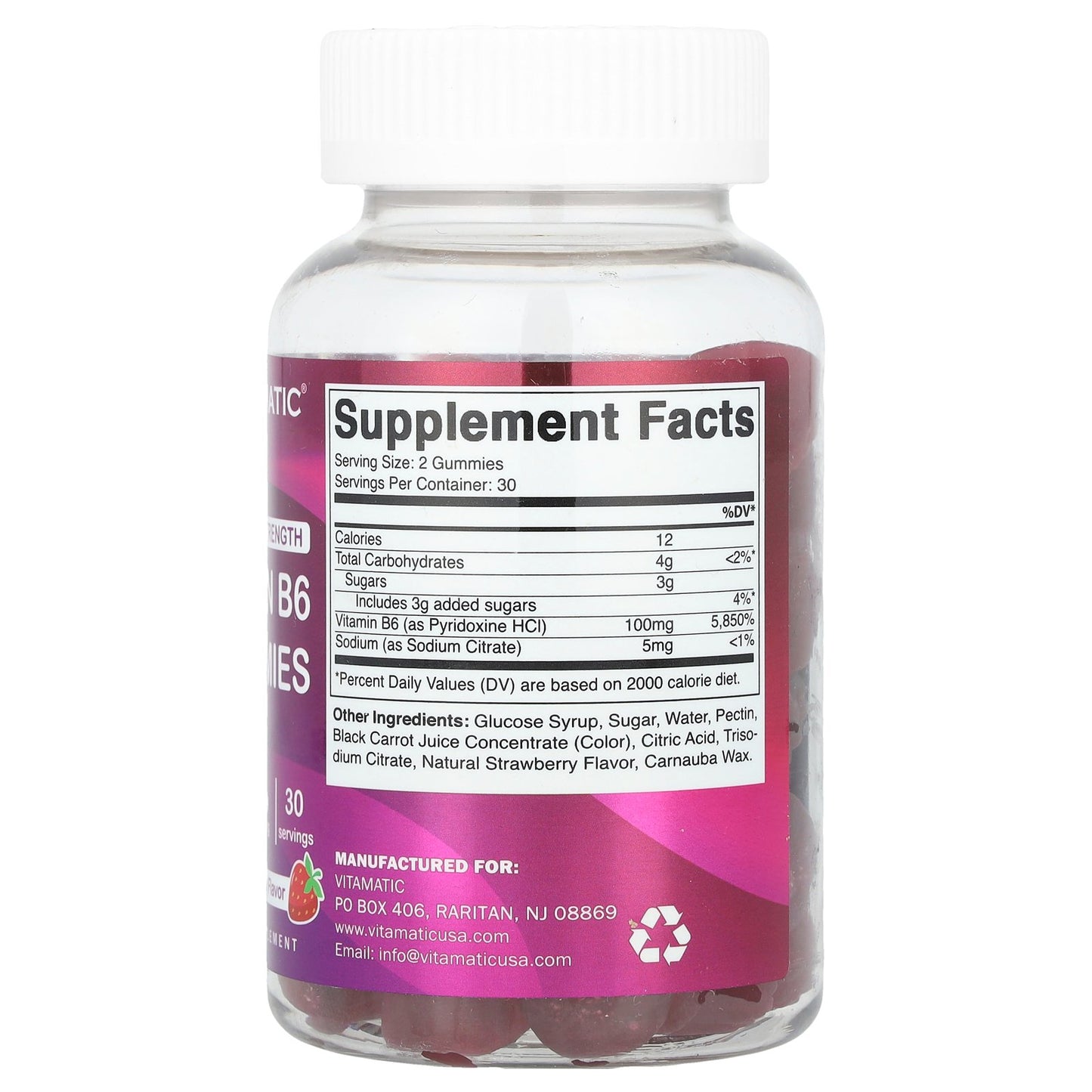 Vitamatic, Vitamin B6, Natural Strawberry, 60 Gummies (50 mg per Gummy)
