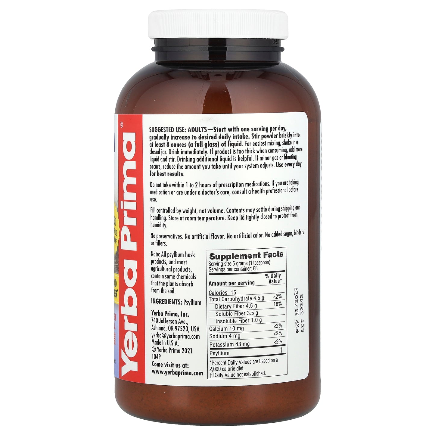 Yerba Prima, Psyllium Husks Powder, 12 oz (340 g)