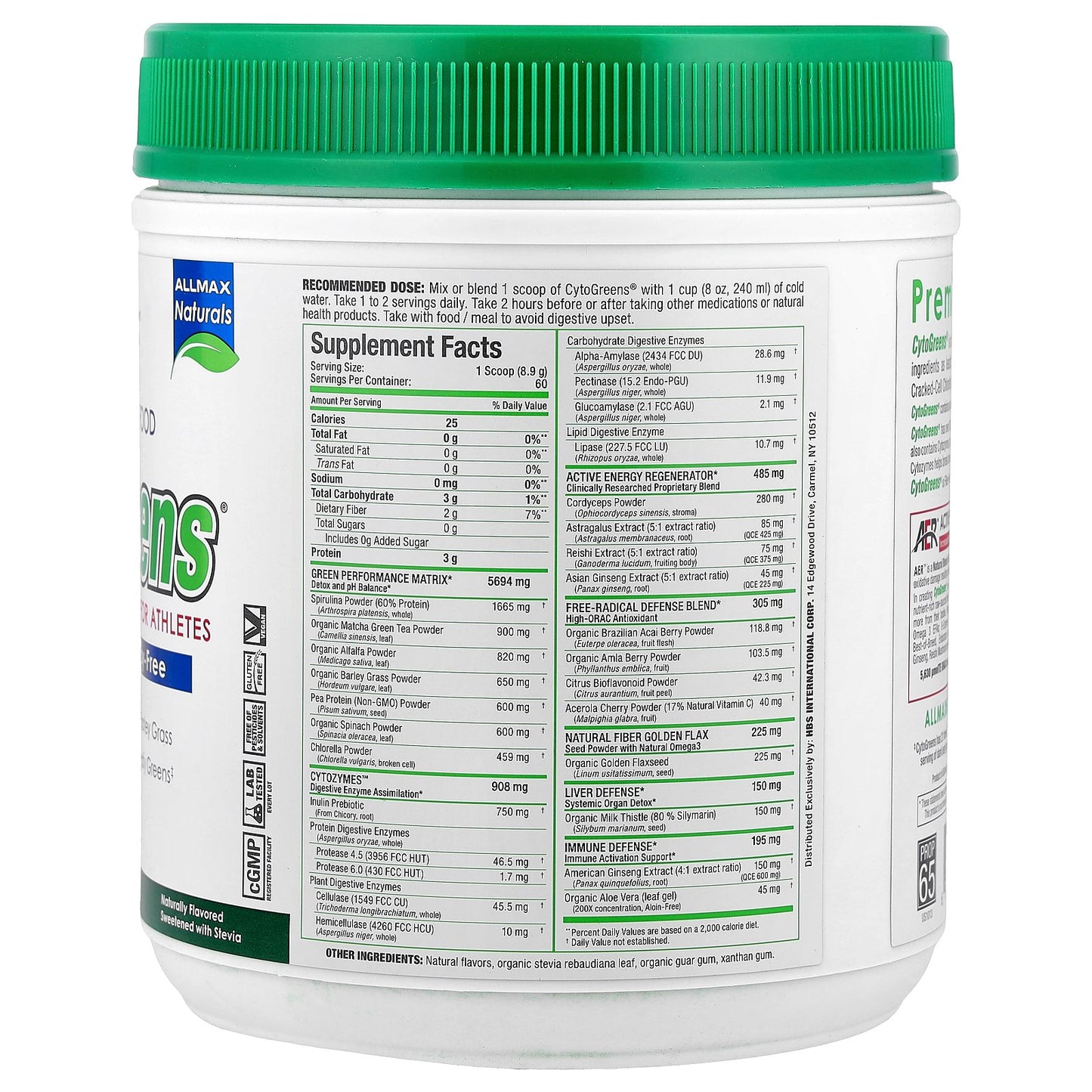 ALLMAX, CytoGreens®, Premium Green Superfood For Athletes, Acai Berry Green Tea, 1.2 lbs (535 g)