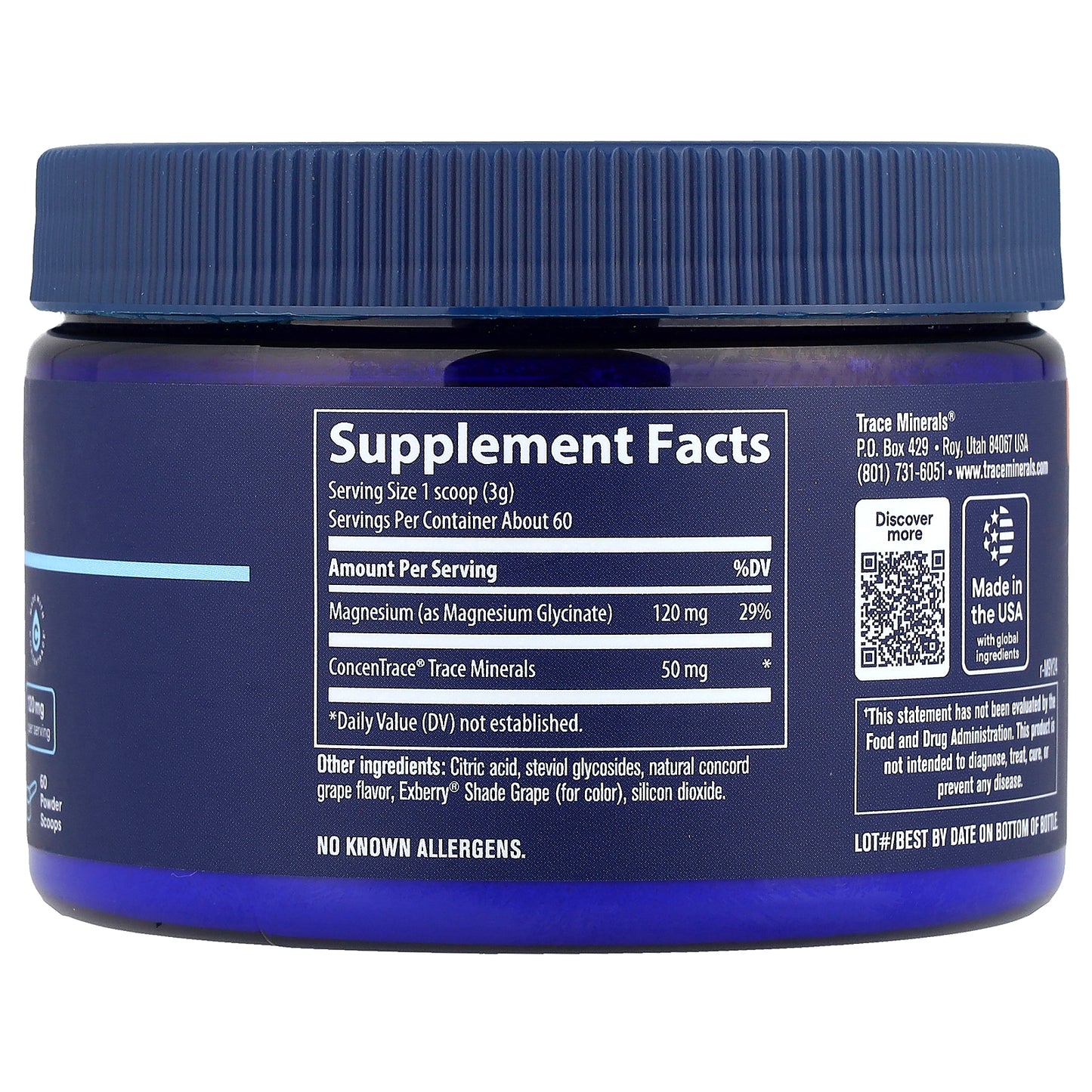 Trace, Magnesium Glycinate Powder, Grape, 6.35 oz (180 g)