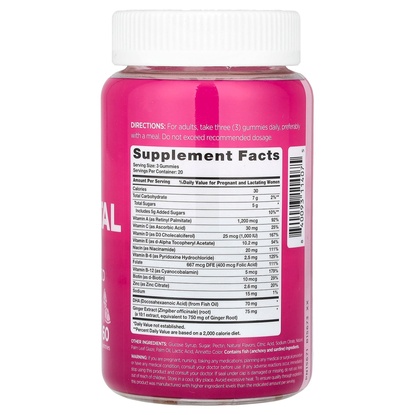 Pink, Prenatal Multi Gummies + DHA, Folic Acid, Natural Fruit, 60 Gummies