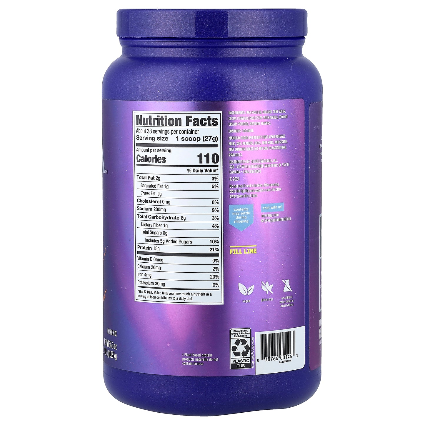 Vega, Essential, Protein Made Simple, Plant-Based Protein, Chocolate, 2 lb 4.3 oz (1.03 kg)