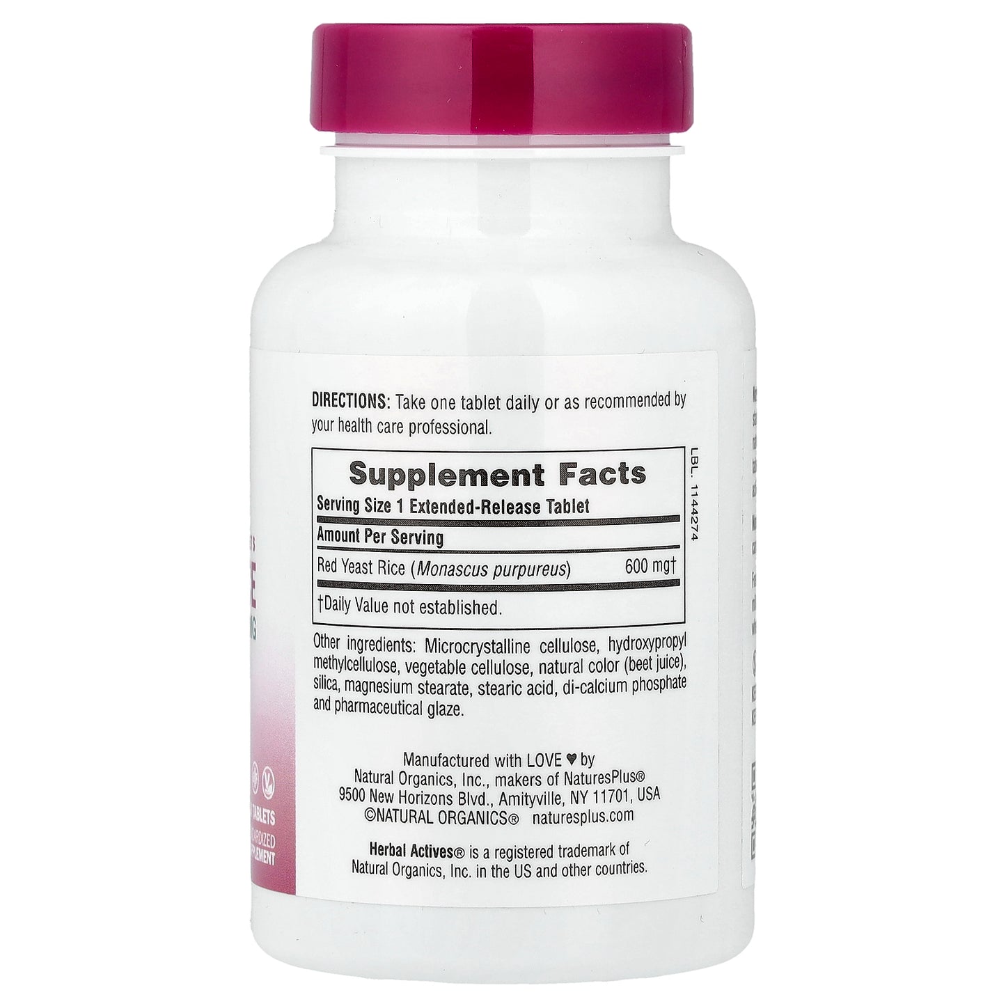 NaturesPlus, Herbal Actives, Red Yeast Rice, 600 mg, 30 Tablets