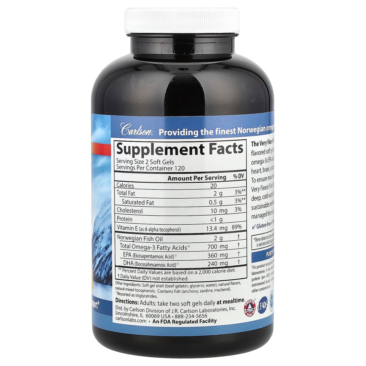 Carlson, The Very Finest Fish Oil, Natural Lemon, 240 Soft Gels