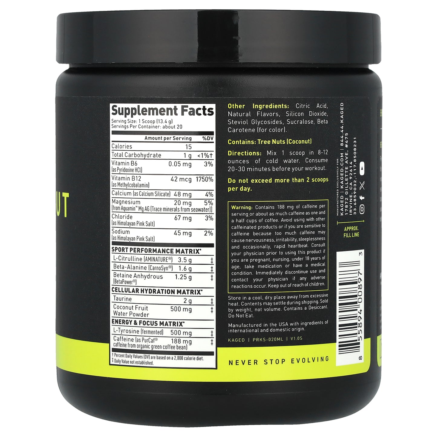 Kaged, Pre-Workout, Sport , Mango Lime, 9.45 oz (268 g)