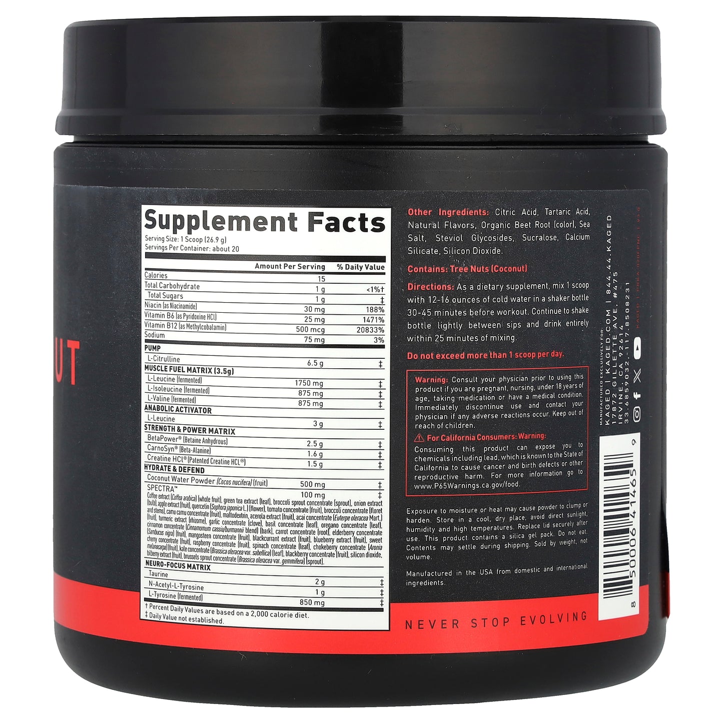 Kaged, Pre-Workout, Stim-Free, Fruit Punch, 1.19 lb (538 g)