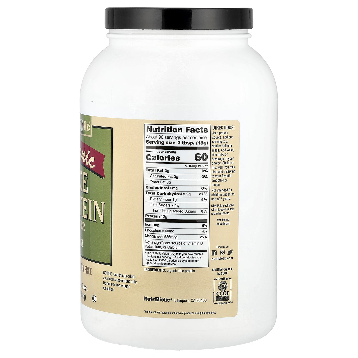 NutriBiotic, Organic Rice Protein Powder, Plain, 3 lb (1.36 kg)