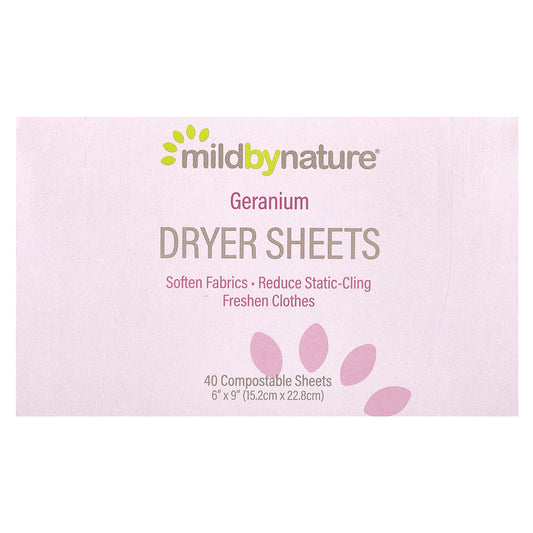 Mild By Nature, Dryer Sheets, Geranium, 40 Sheets
