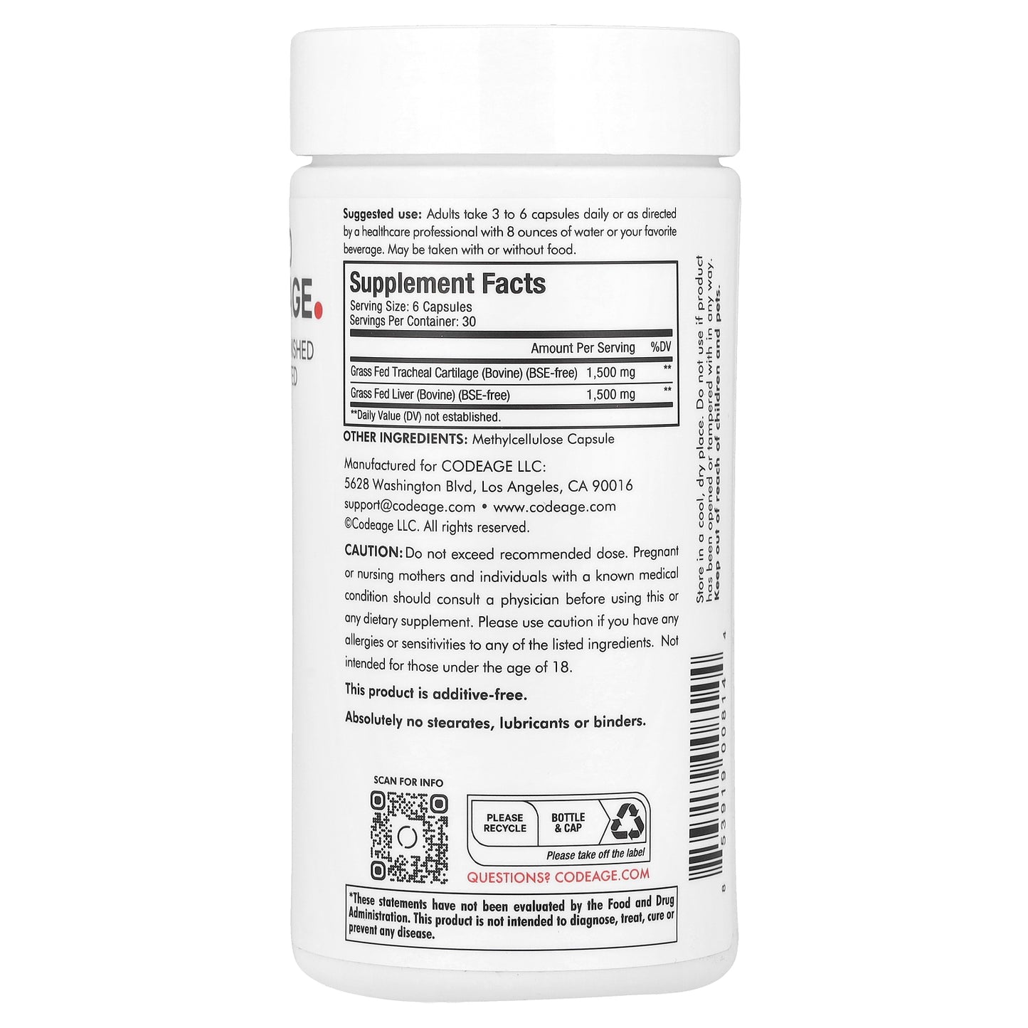 Codeage, Grass-Fed Beef Cartilage, Pasture Raised, 180 Capsules