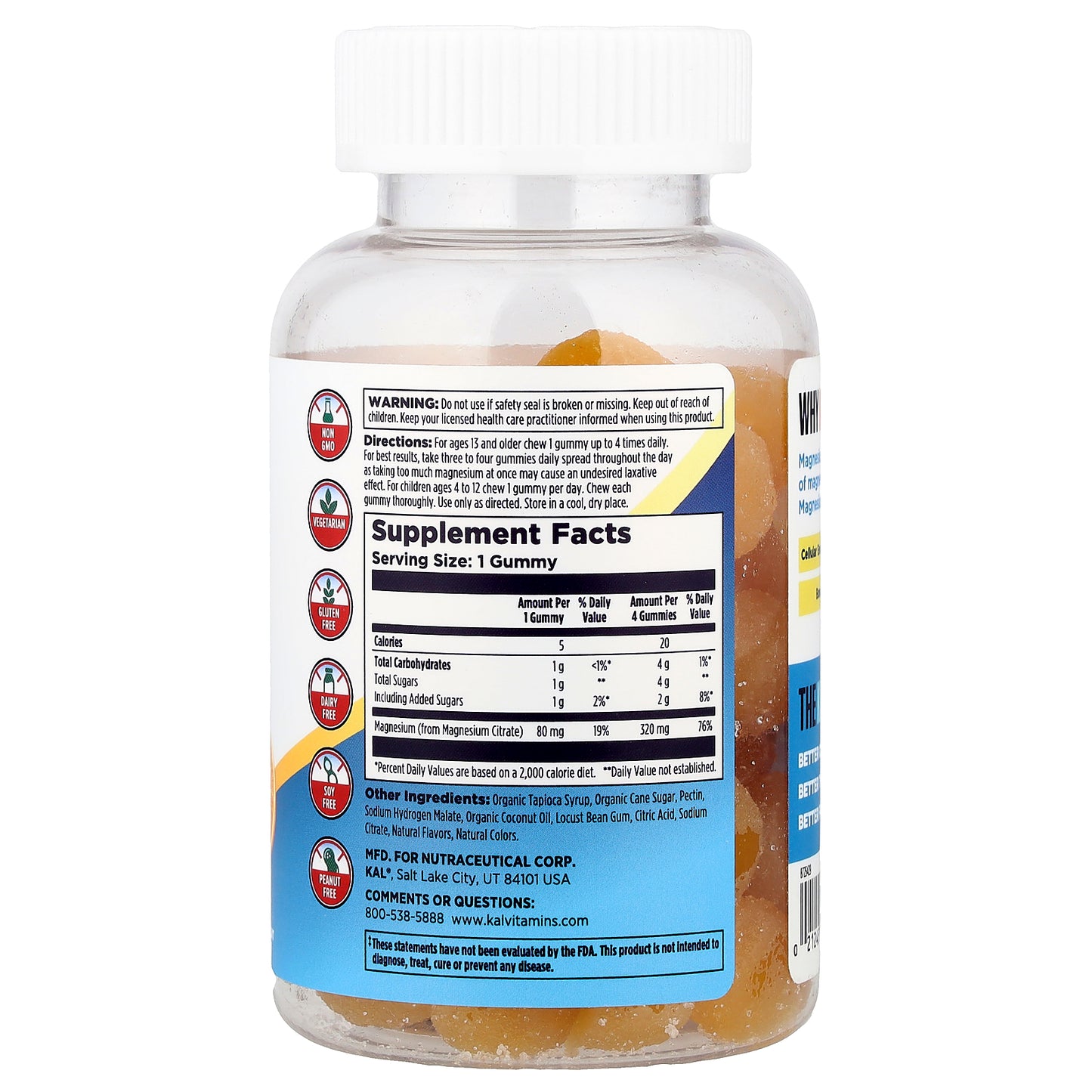 KAL, Magnesium Gummies, Orange , 60 Gummies