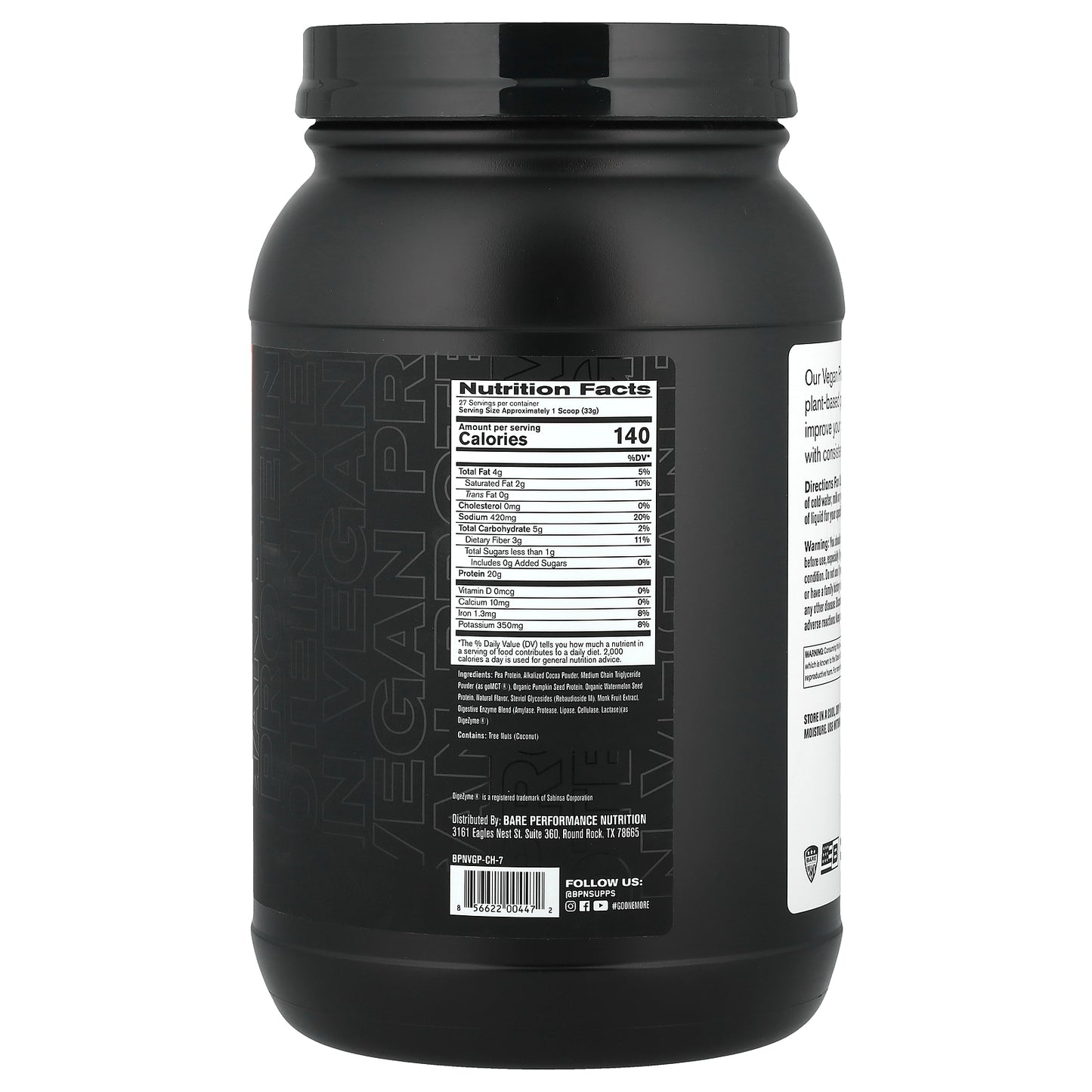 BPN, Vegan Protein Powder, Chocolate, 1 lbs 15.4 oz (891 g)