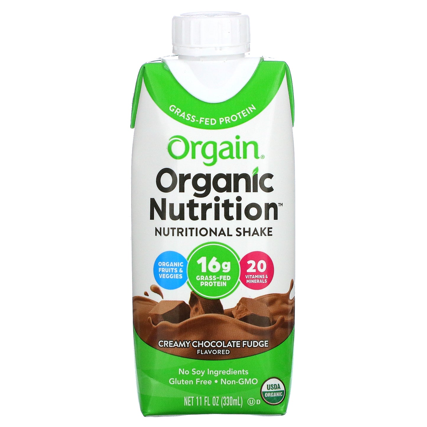 Orgain, Organic Nutrition, Nutritional Shake, Creamy Chocolate Fudge, 4 Pack, 11 fl oz Each