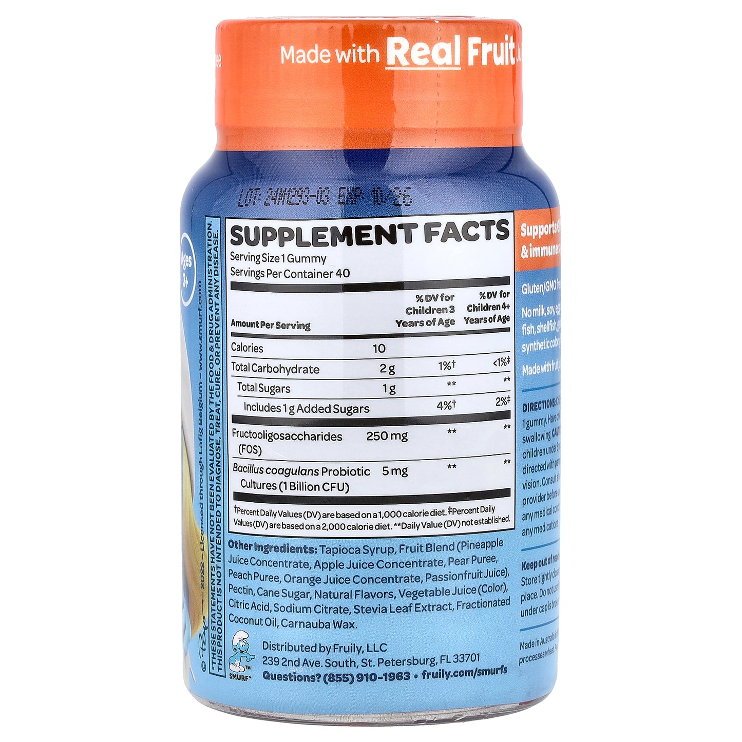 The Smurfs, Kids Gummy, Digestive Probiotic, Ages 3+, Smurf Berry, 40 Gummies