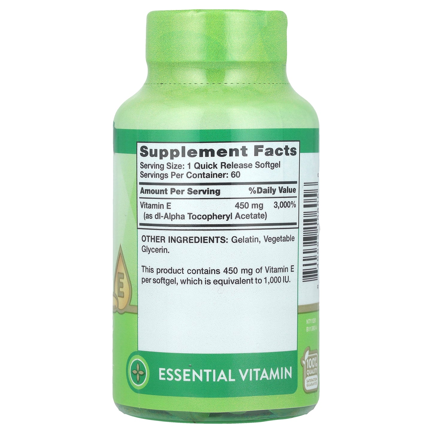 Nature's Truth, Vitamin E, High Potency, 450 mg (1,000 IU), 60 Quick Release Softgels