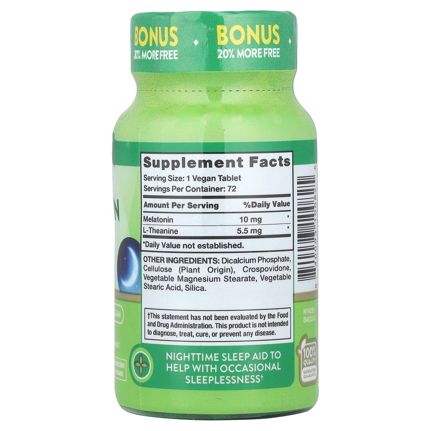 Nature's Truth, Sleep Melatonin Plus L-Theanine, 10 mg, 72 Tablets