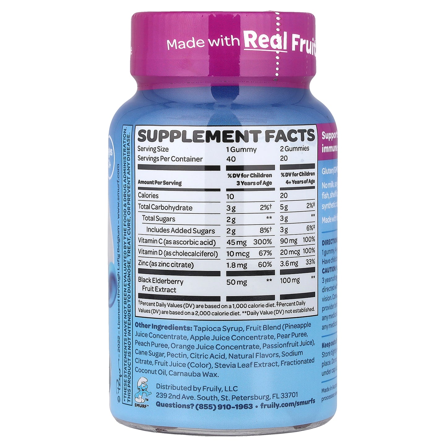 The Smurfs, Kids Gummy, Immune Defense, Ages 3+, Smurf Berry, 40 Gummies