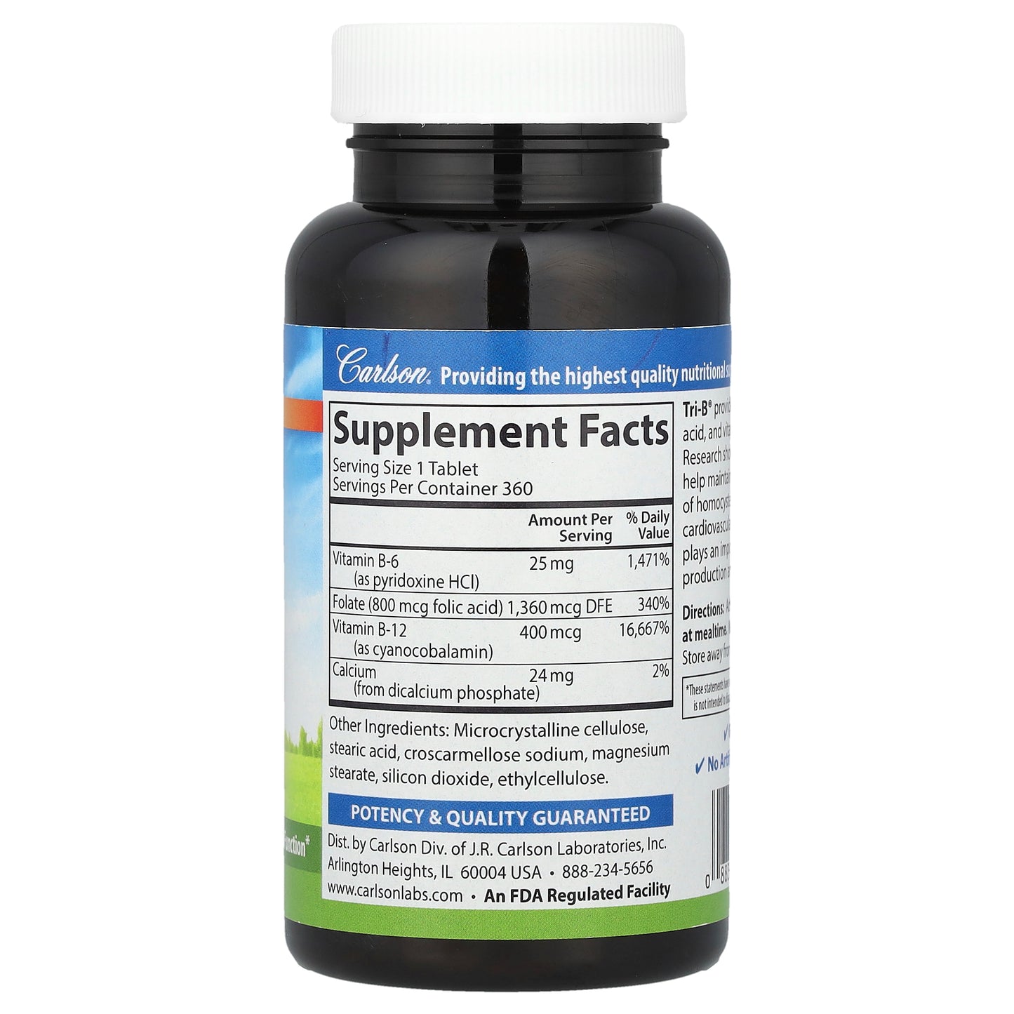 Carlson, Tri-B® with B-6, B-12 & Folic Acid, 360 Tablets
