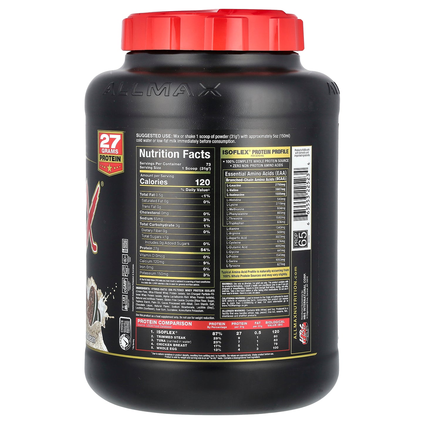 ALLMAX, ISOFLEX®, Pure Whey Protein Isolate, Cookies & Cream, 5 lbs (2.27 kg)