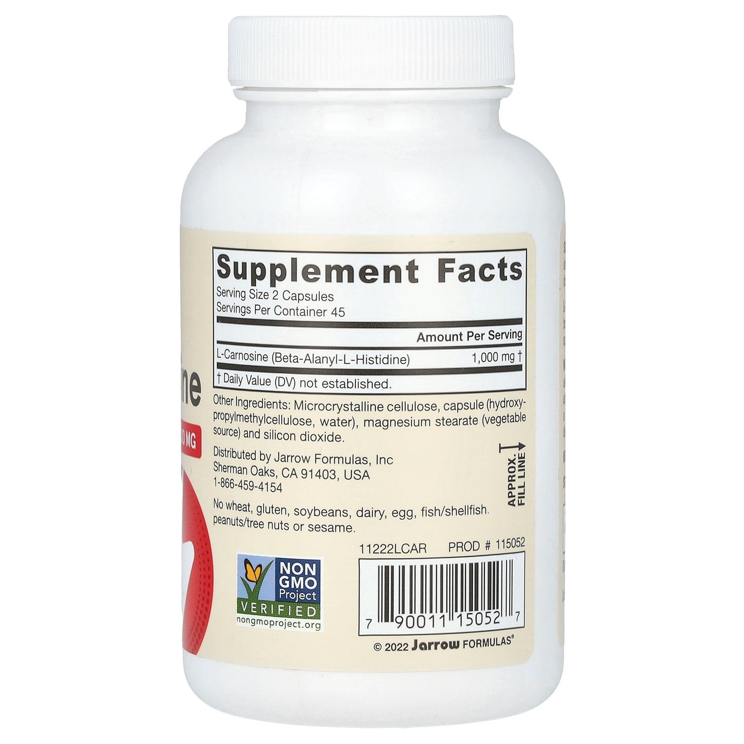 Jarrow Formulas, Vegan L-Carnosine, 90 Veggie Capsules (500 mg per Capsule)