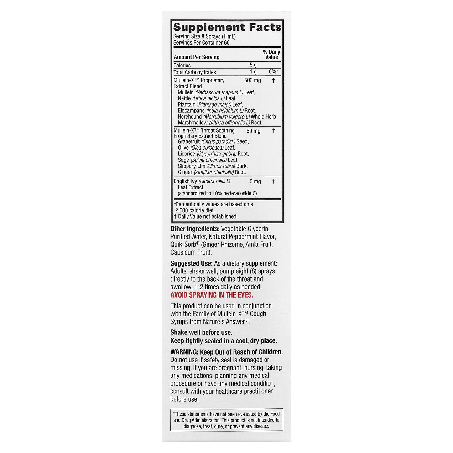 Nature's Answer, Natural MulleinX® Throat Spray, 2 fl oz (60 ml)