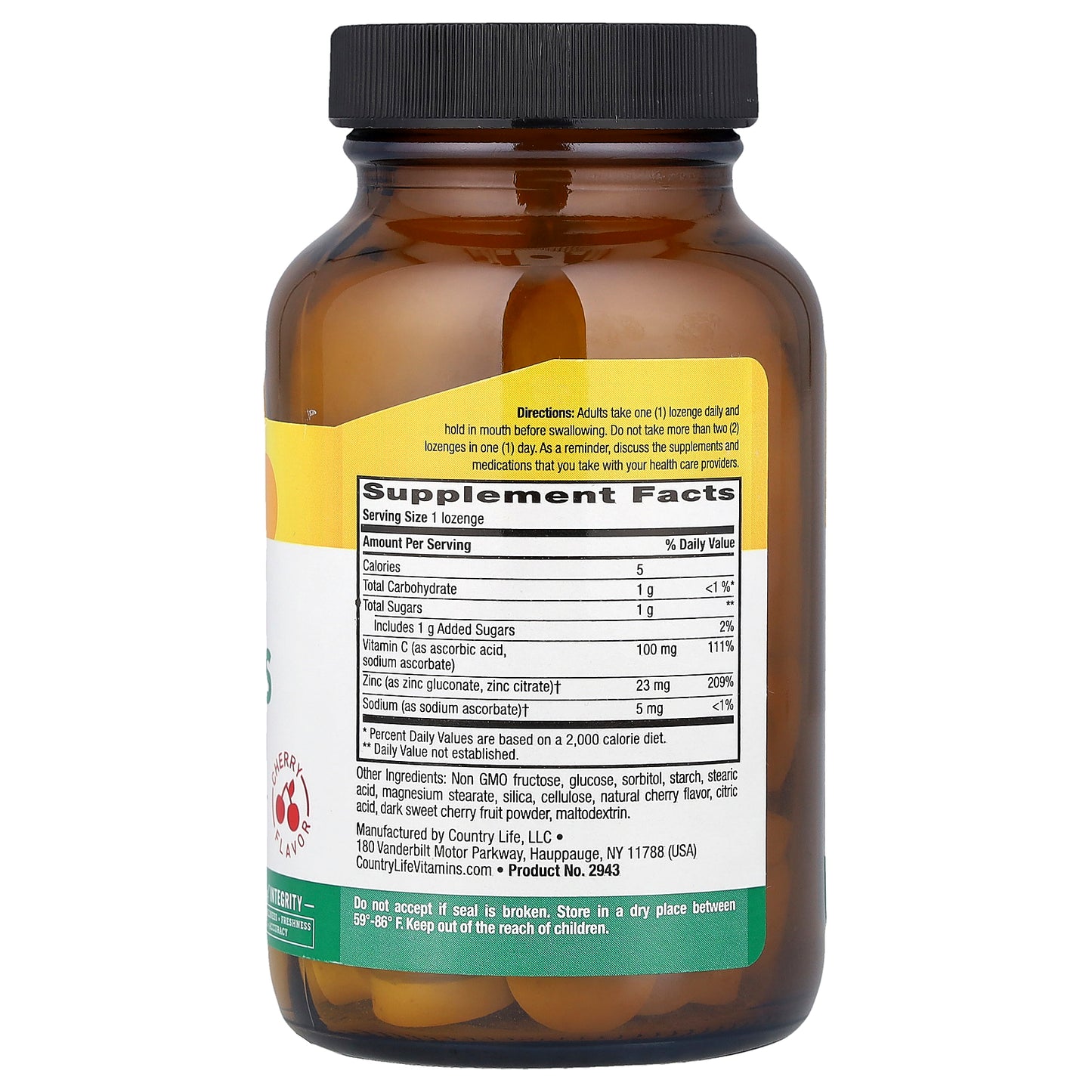 Country Life, Zinc Lozenges with Vitamin C, Cherry, 60 Lozenges