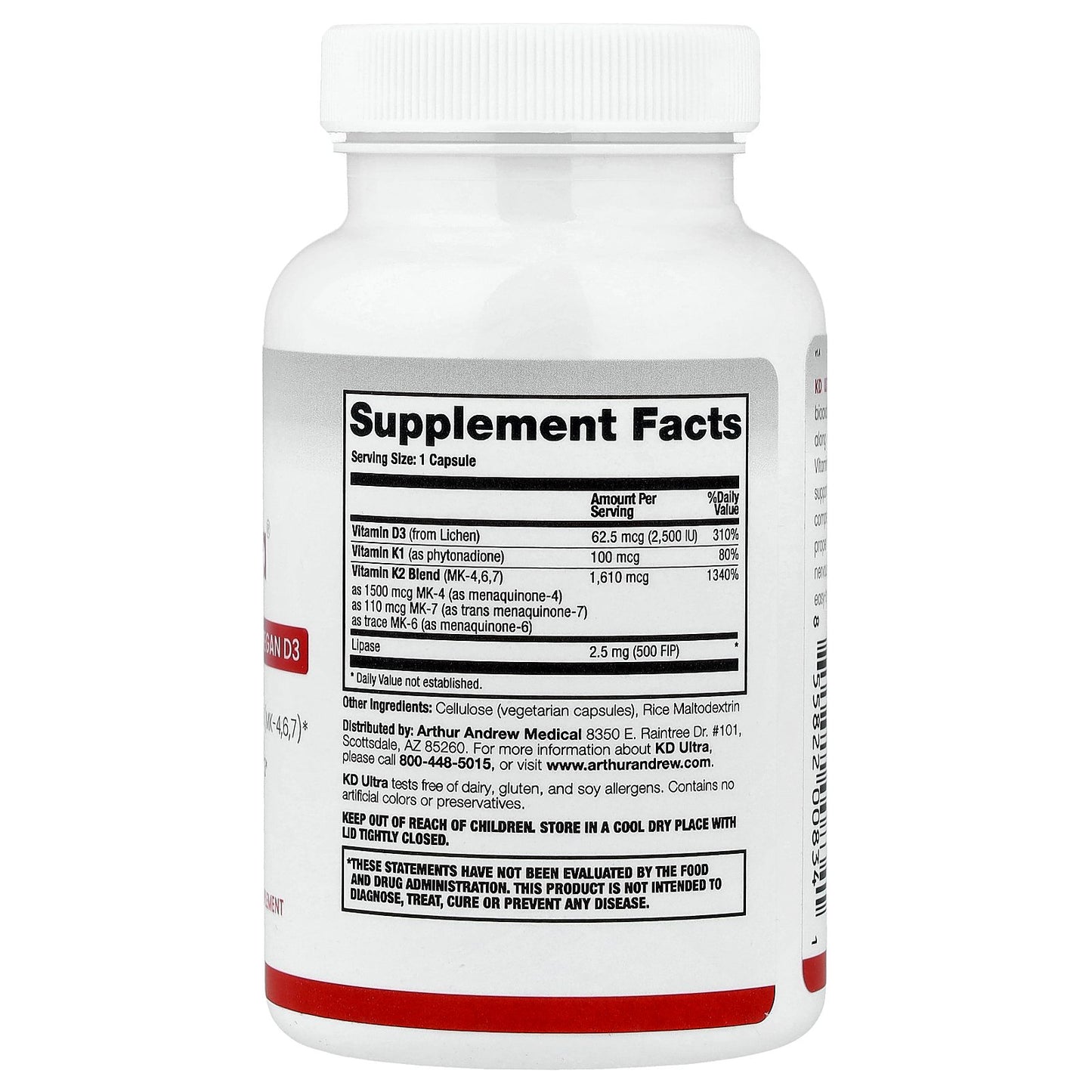 Arthur Andrew Medical, KD Ultra®, Full Spectrum K2 with Vegan D3, 90 Capsules