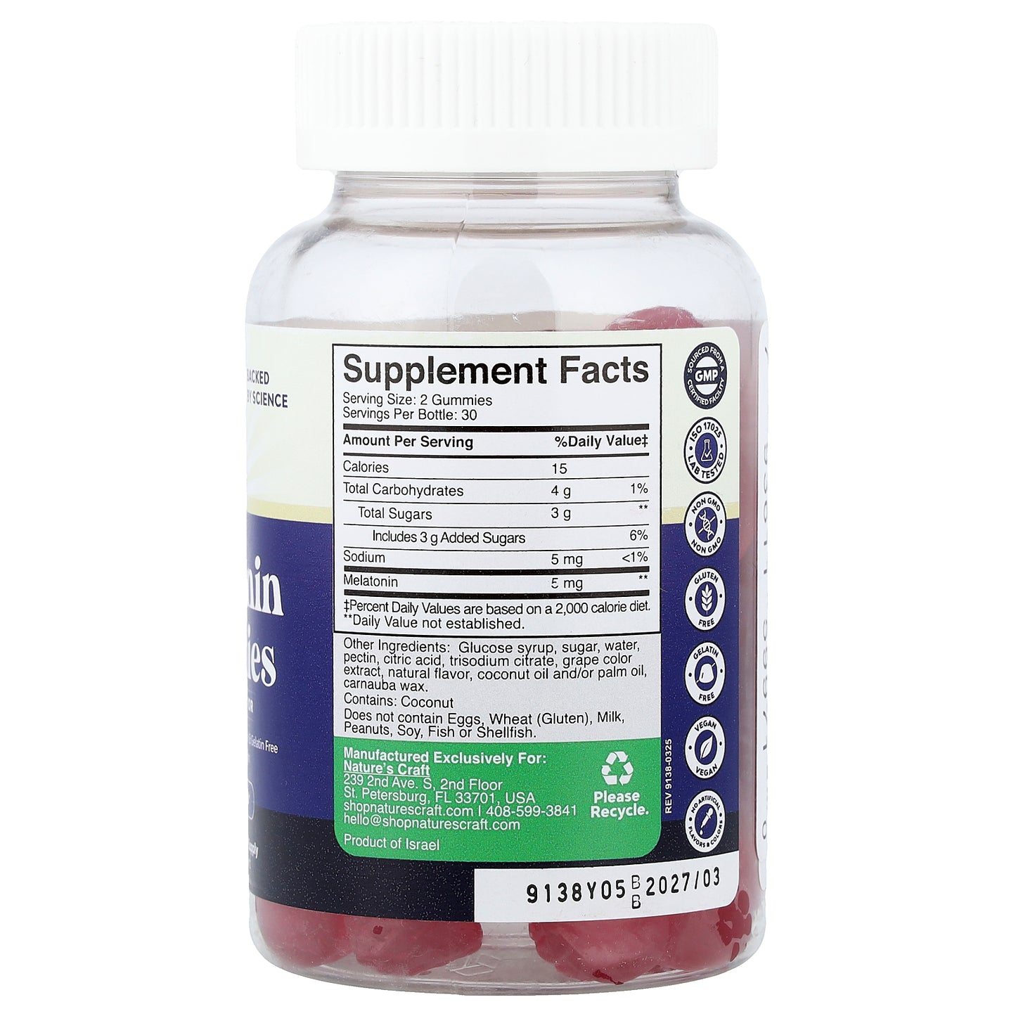 Nature's Craft, Melatonin Gummies, Berry, 60 Gummies