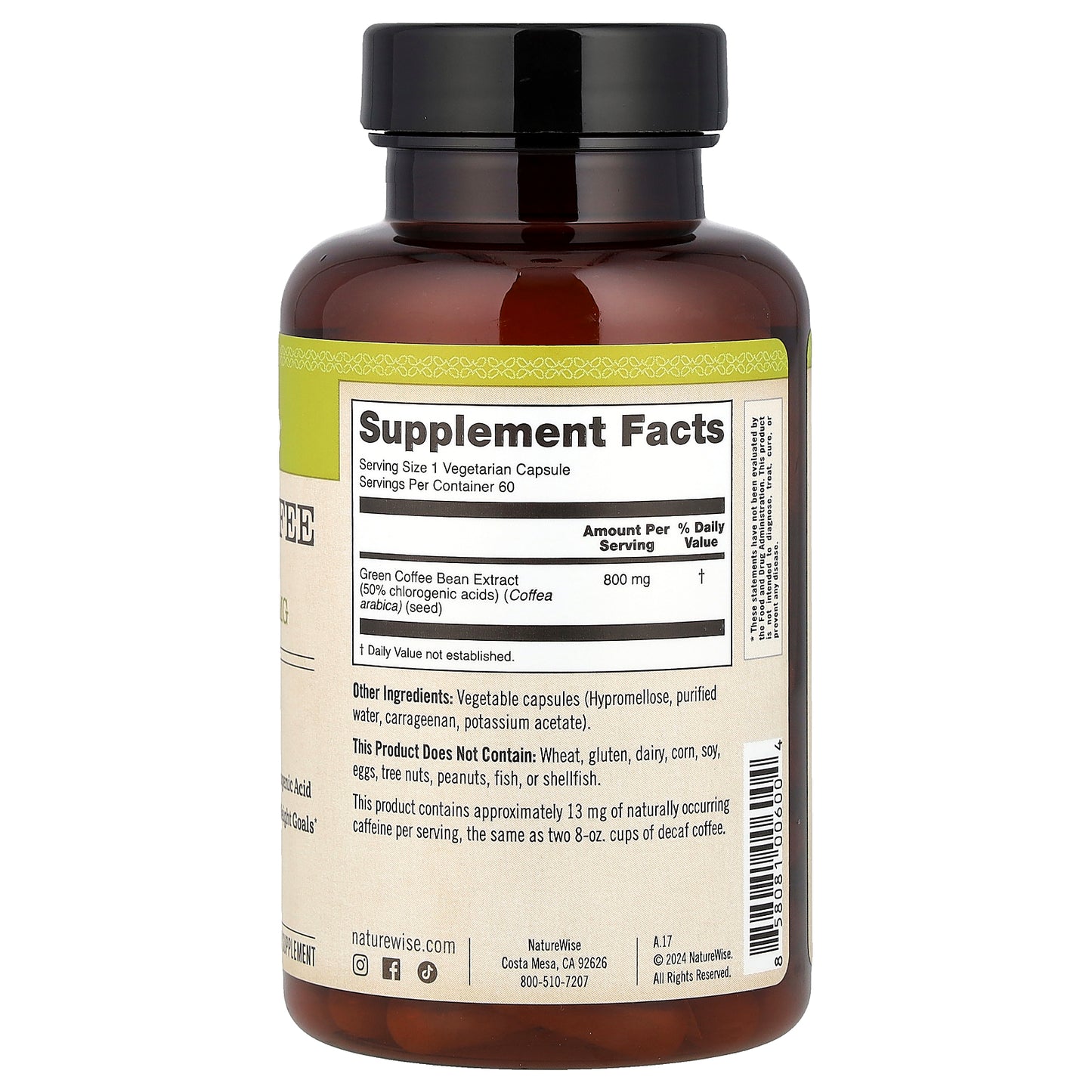 NatureWise, Green Coffee Bean Extract , 800 mg, 60 Vegetarian Capsules