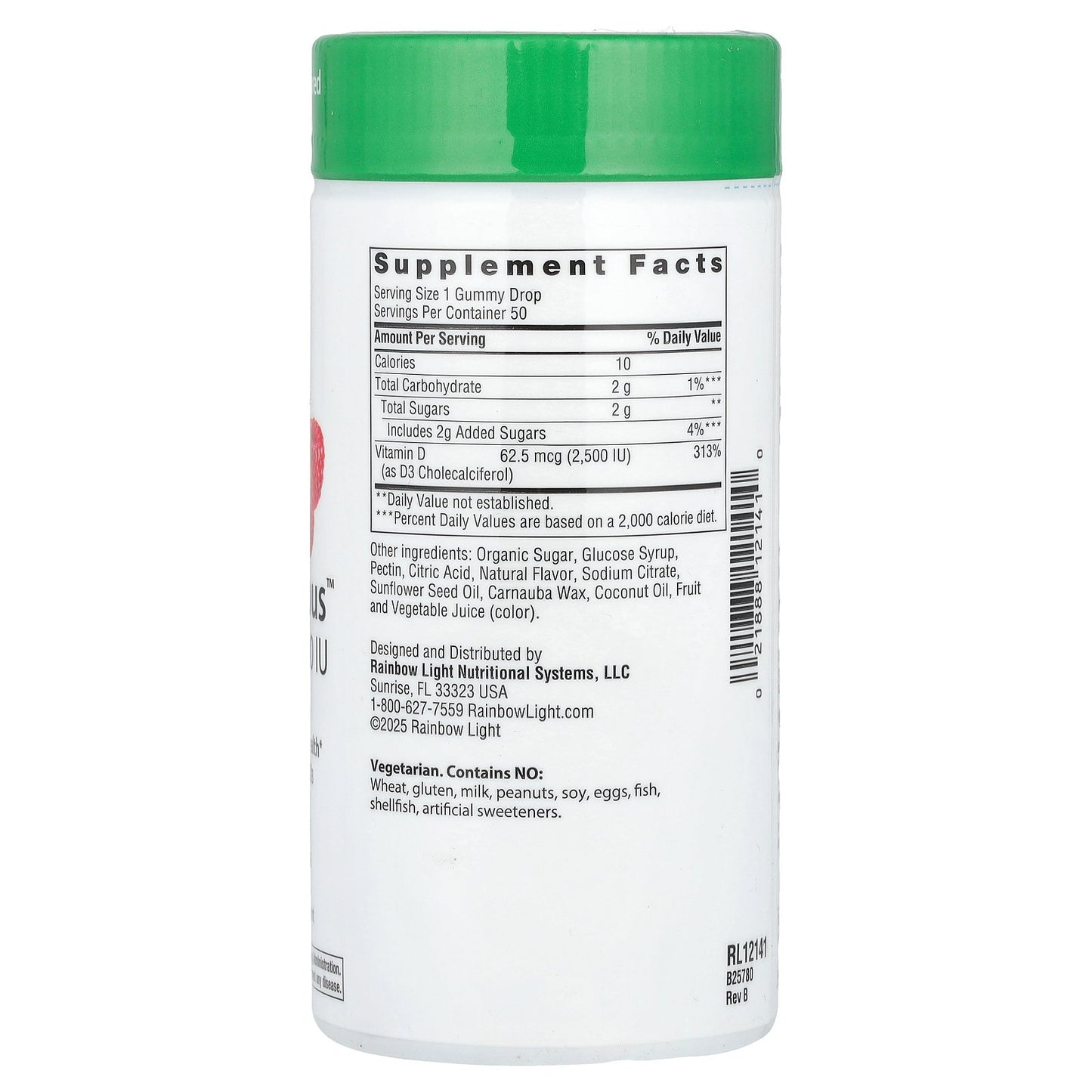 Rainbow Light, Berry D-Licious™, Vitamin D3, Juicy Raspberry, 62.5 mcg (2,500 IU), 50 Gummies