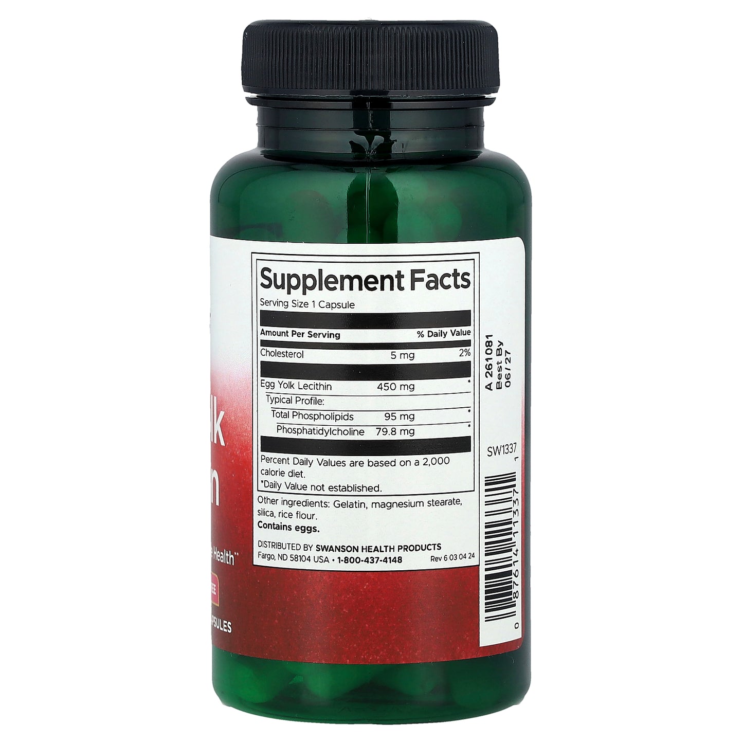 Swanson, Egg Yolk Lecithin, 450 mg , 60 Capsules