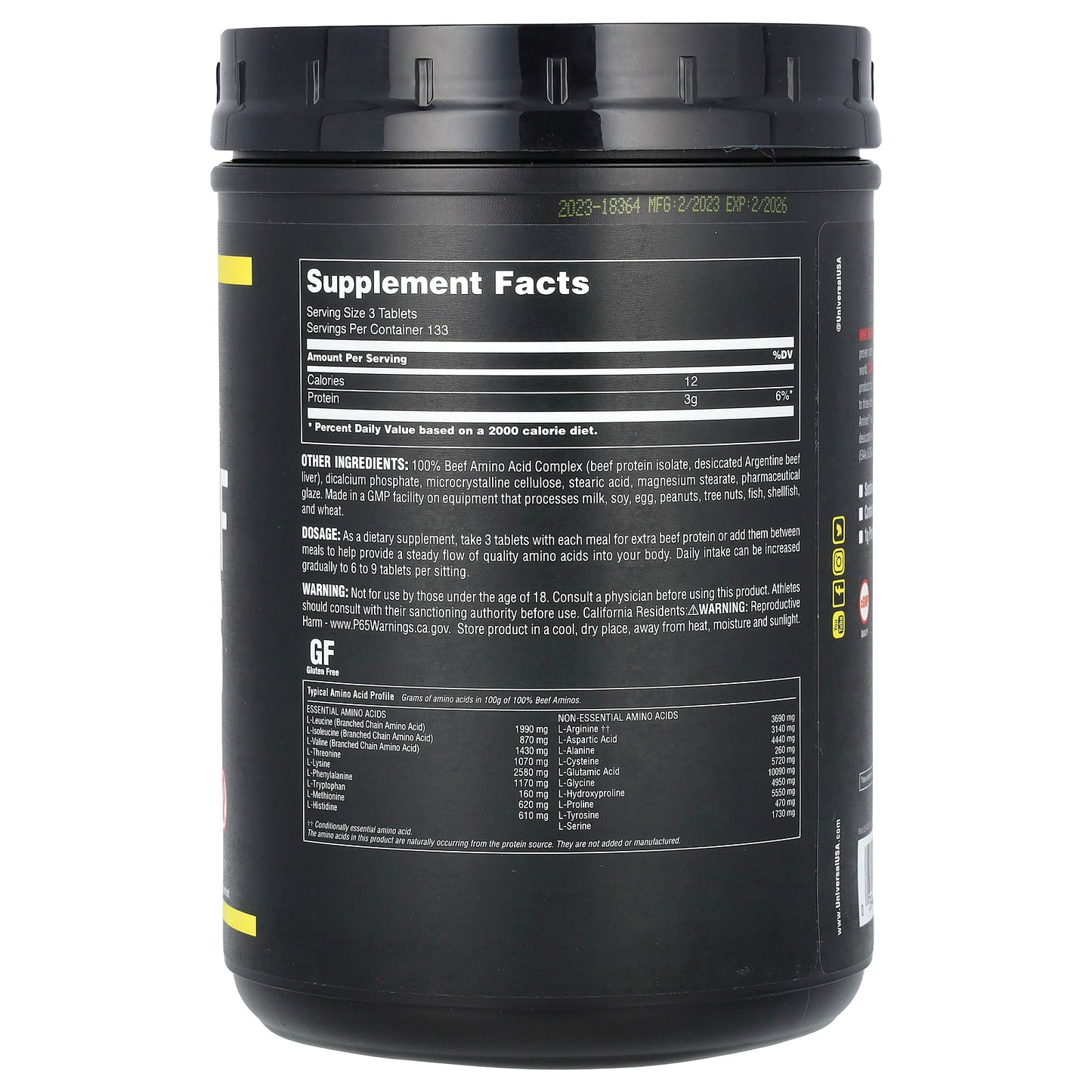 Universal U, Classic Series, 100% Beef Aminos, 400 Tablets