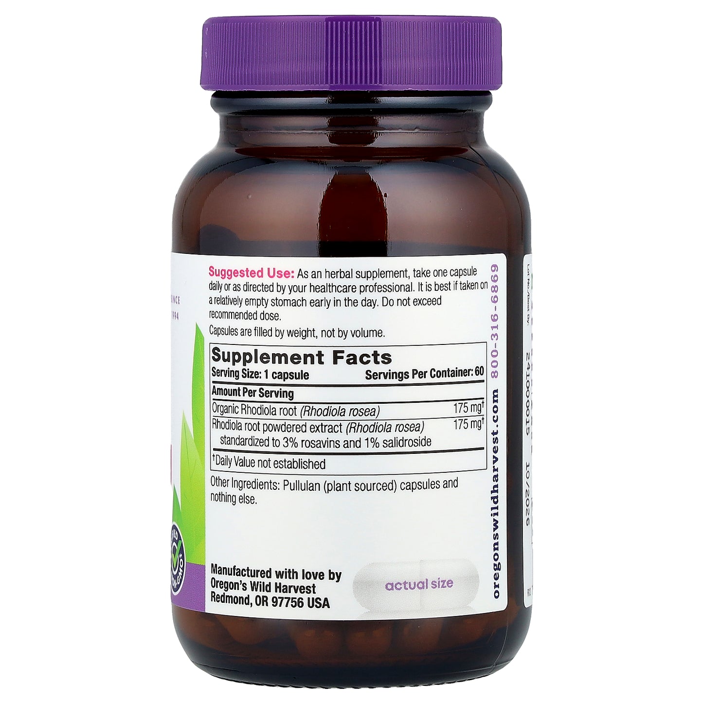 Oregon's Wild Harvest, Rhodiola, 60 Vegan Capsules