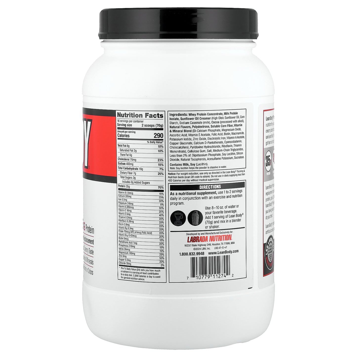 Labrada Nutrition, Lean Body®, Protein Shake Drink Mix, Chocolate, 2.47 lb (1,120 g)