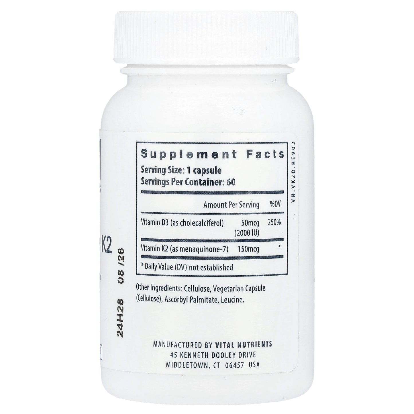 Vital Nutrients, Vitamin D3 + K2, 60 Vegetarian Capsules