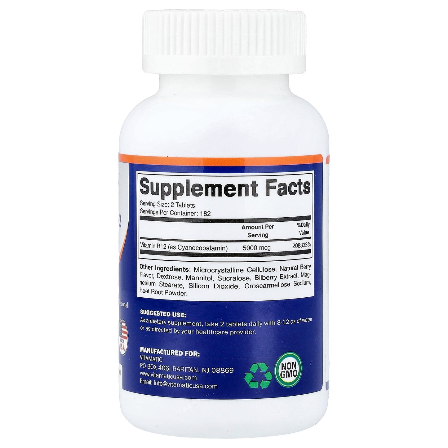 Vitamatic, Vitamin B12, Natural Berry, 365 Fast Dissolve Tablets (2,500 mcg per Tablet)