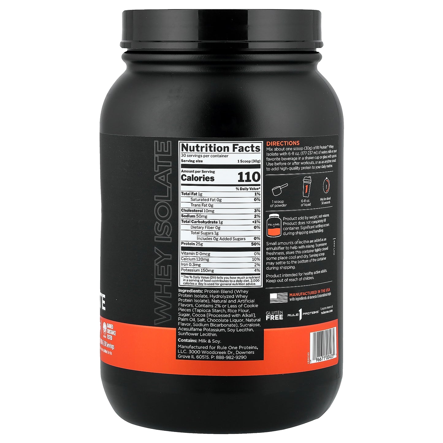 Rule One Proteins, R1 Protein™ Whey Isolate, Cookies & Creme, 1.98 lb (900 g)
