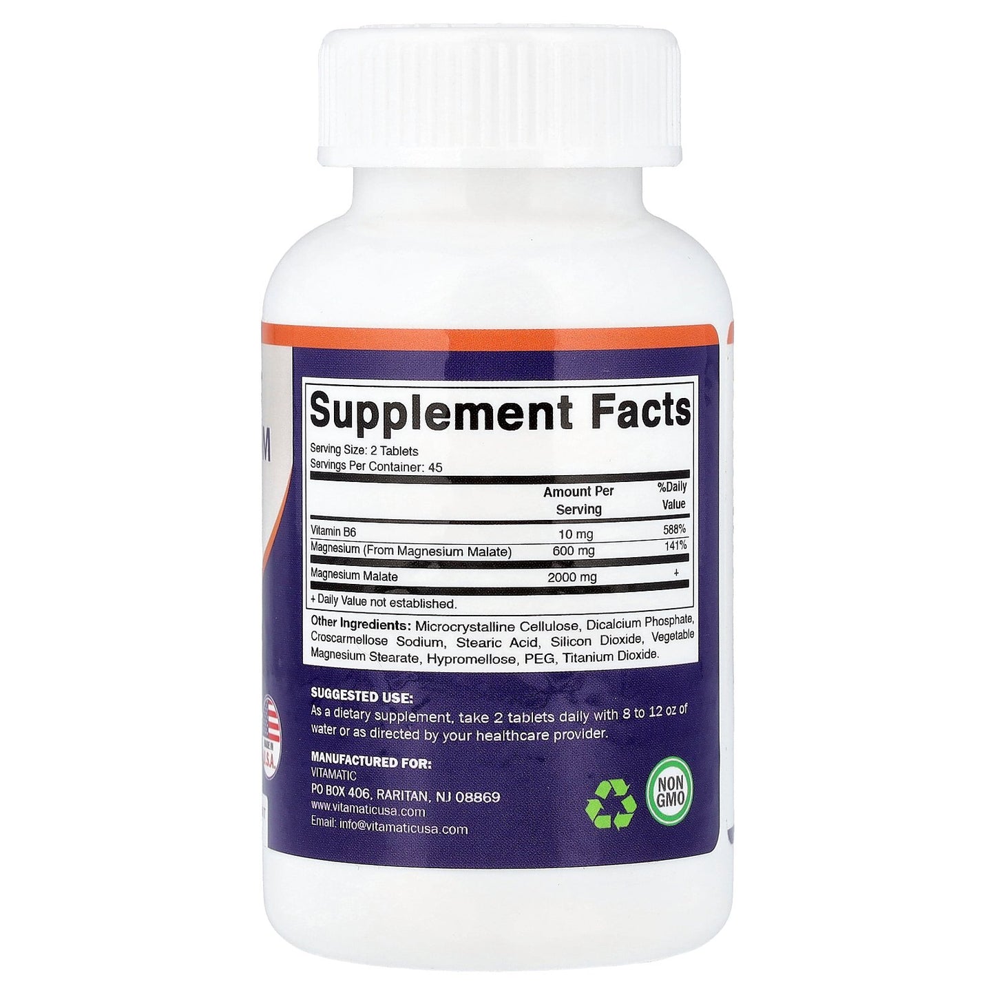 Vitamatic, Magnesium Malate with B6, 90 Vegetarian Tablets