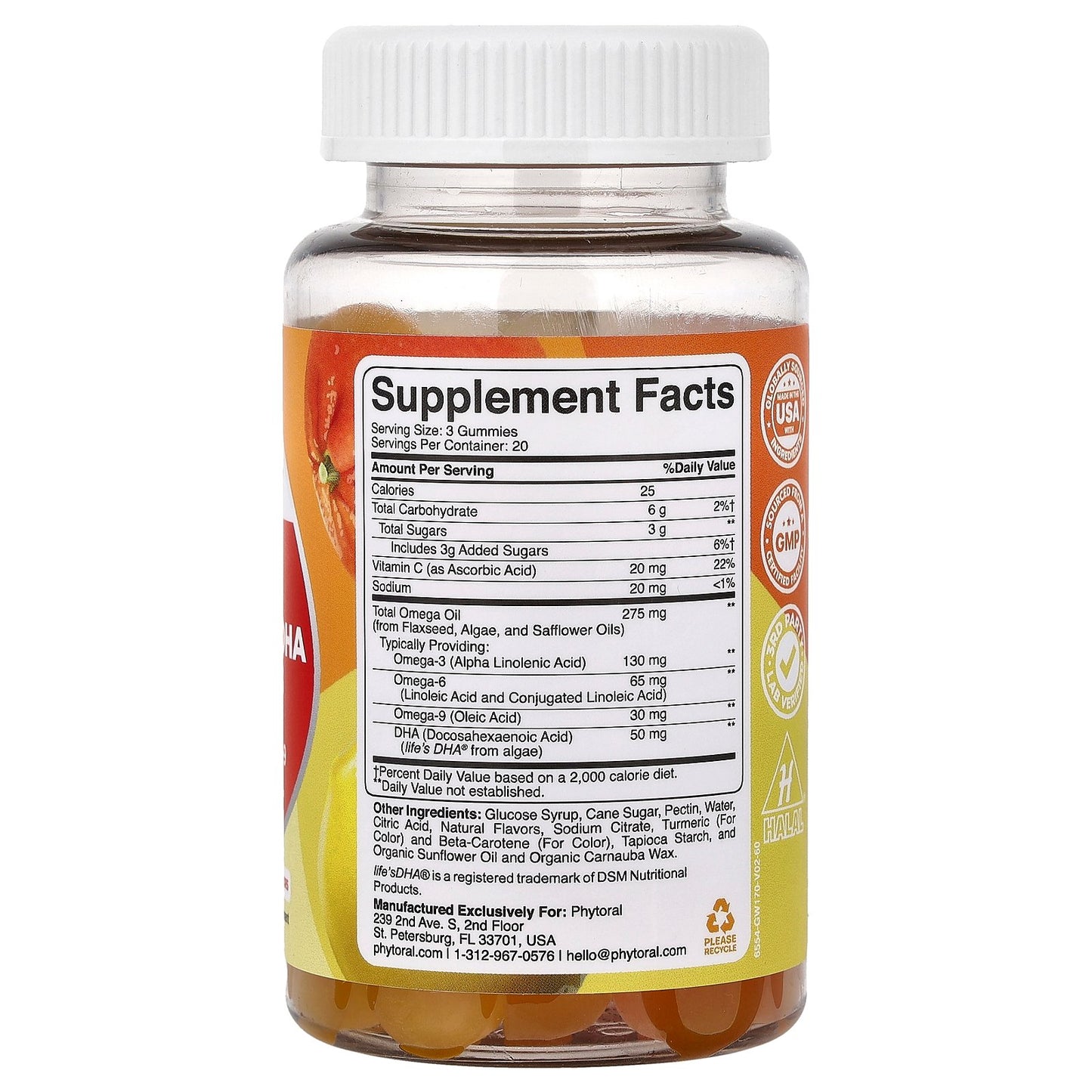 Phytoral, Omega + DHA Gummies with Omega 3-6-9, Lemon & Orange, 60 Gummies