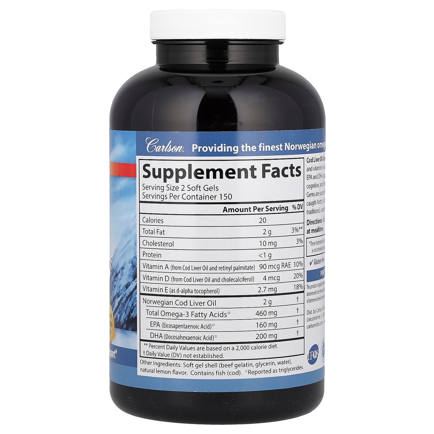 Carlson, Wild Norwegian, Cod Liver Oil Gems, Natural Lemon, 300 Soft Gels