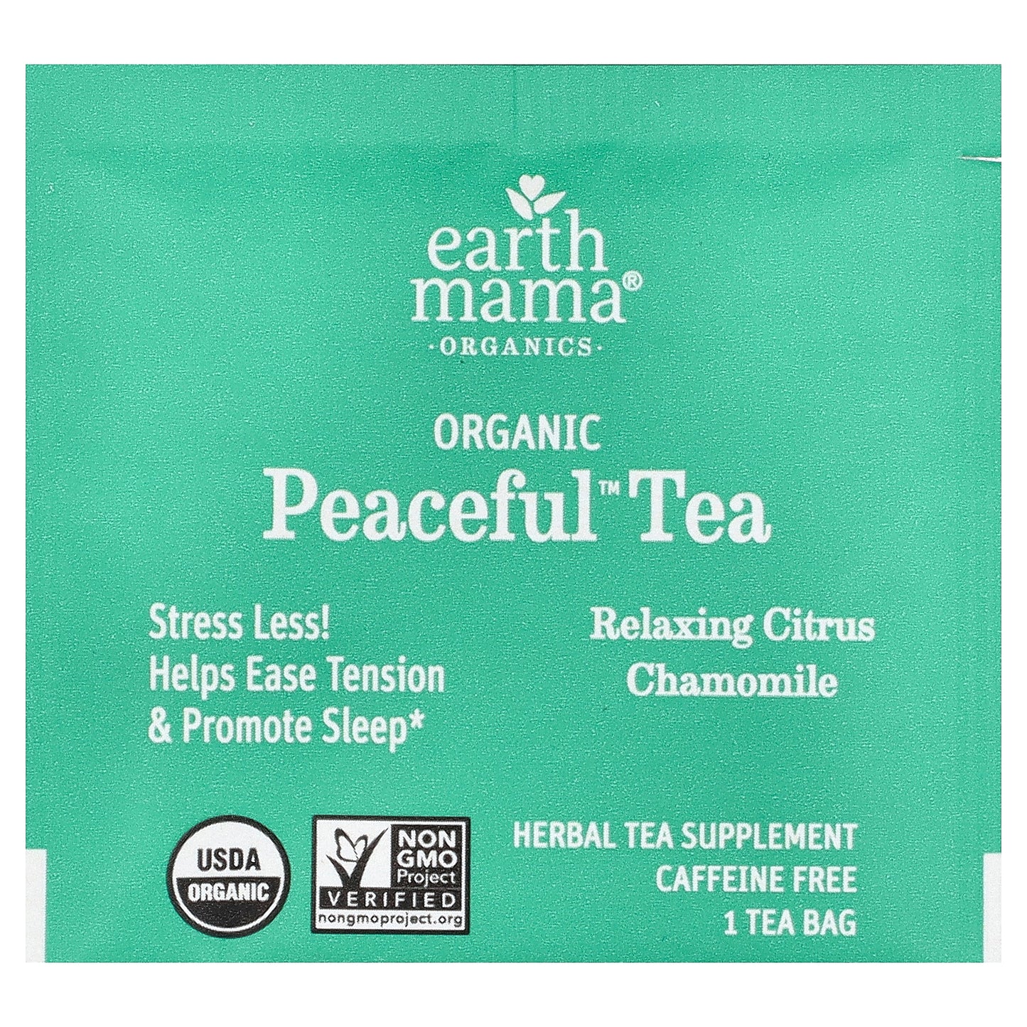 Earth Mama, Organics, Organic Peaceful™ Tea, Relaxing Citrus Chamomile, Caffeine Free, 16 Tea Bags, 0.87 oz (24.8 g)