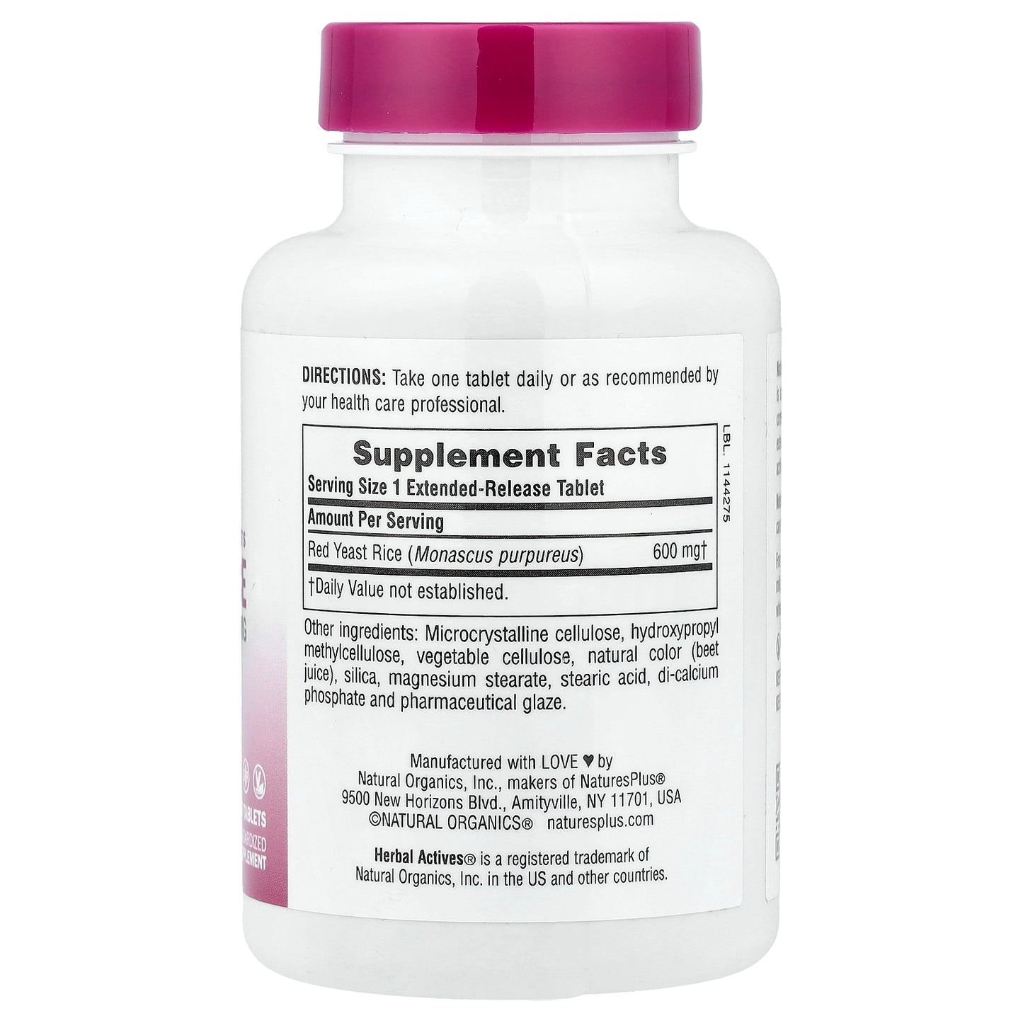 NaturesPlus, Herbal Actives, Red Yeast Rice, 600 mg, 60 Tablets