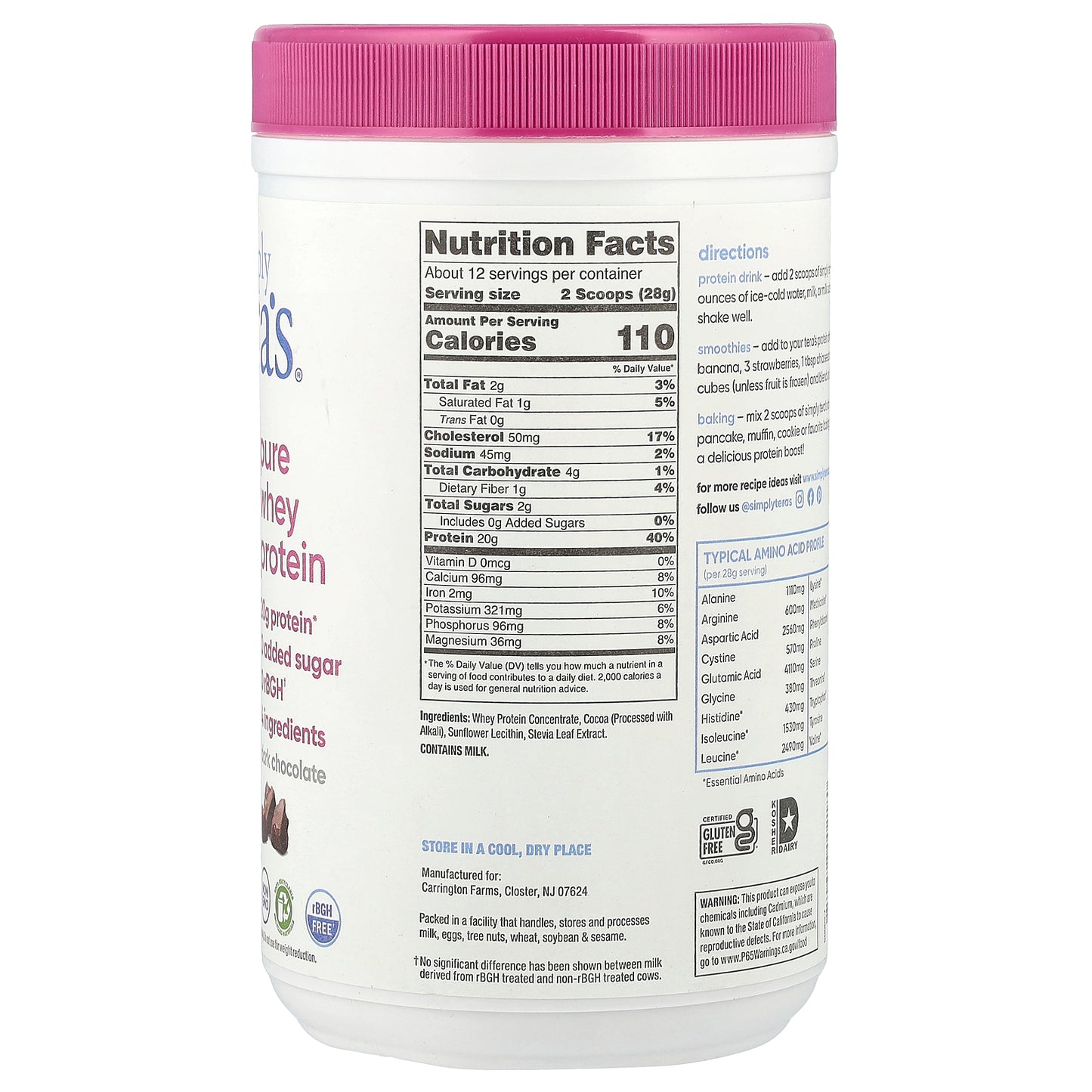 Simply Tera's, Pure Whey Protein, Dark Chocolate, 12 oz (340 g)