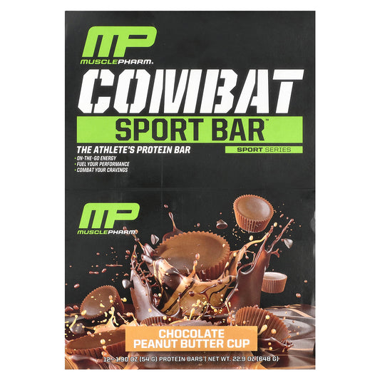MusclePharm, Combat Sport Bar, Chocolate Peanut Butter Cup, 12 Bars, 1.9 oz (54 g) Each