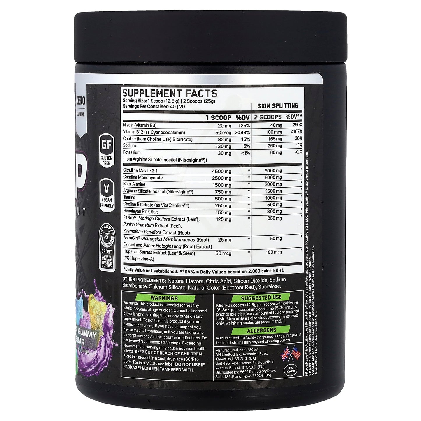 ABE, Non-Stim Pump Pre Workout, Sour Gummy Bear, 17.63 oz (500 g)