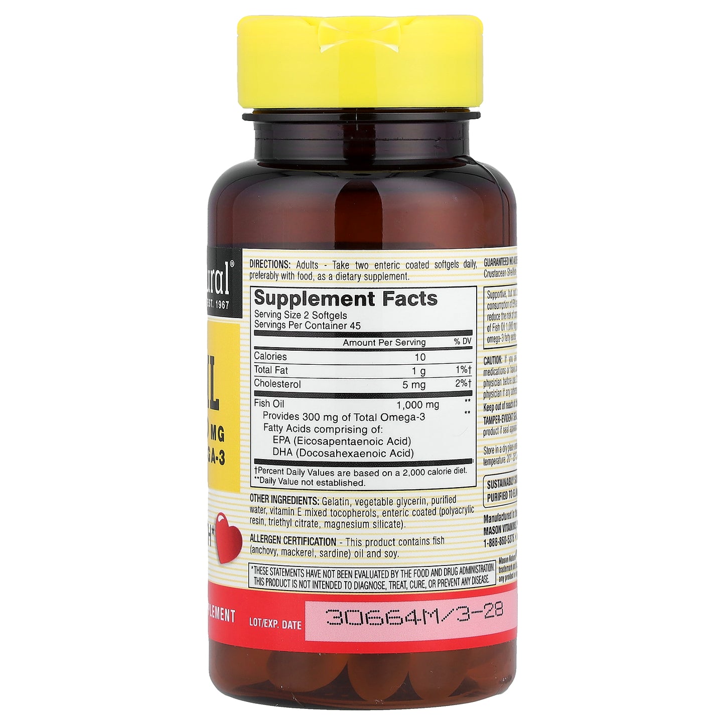 Mason Natural, No Burp Fish Oil, 90 Softgels (500 mg per Softgel)