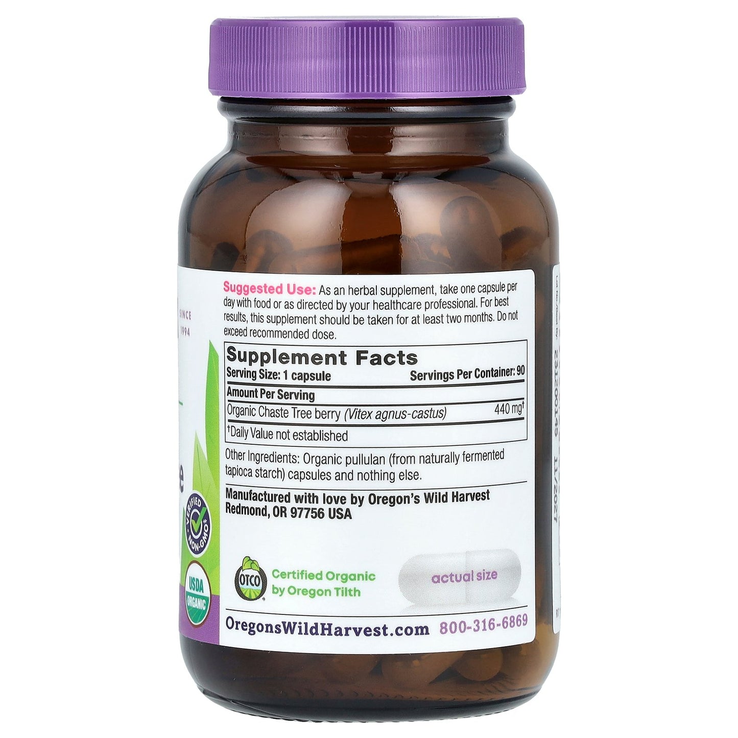 Oregon's Wild Harvest, Organic Chaste Tree, 90 Vegan Capsules (440 mg per Capsule)